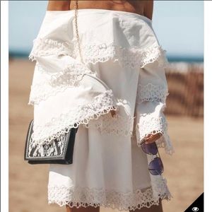 Contento Off the Shoulder White Tiered Dress- Med